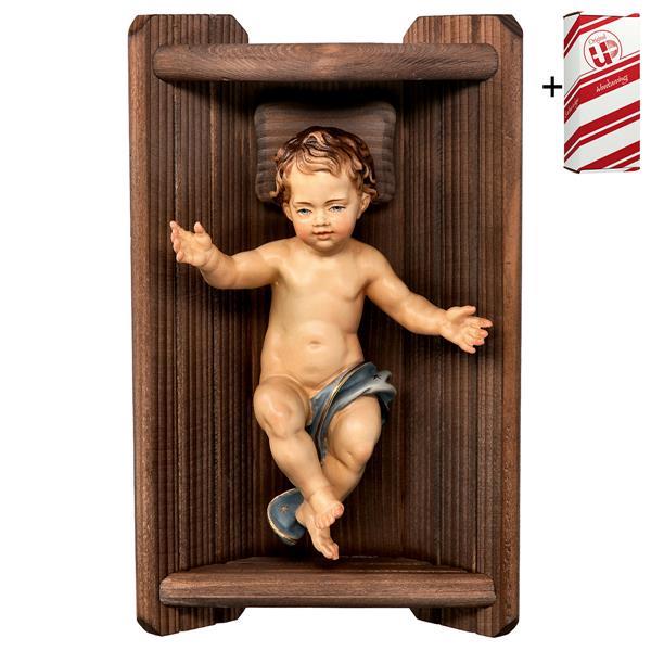 Gesù Bambino e Culla legno Classico 2 Pezzi + Box regalo - Colorato